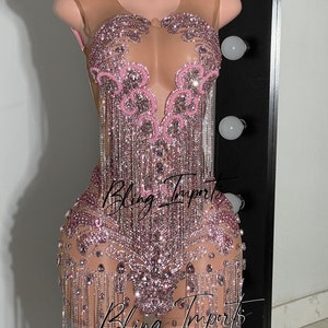 It Girl 3.0 Pink Bling Fringe Rhinestone Dress - Etsy