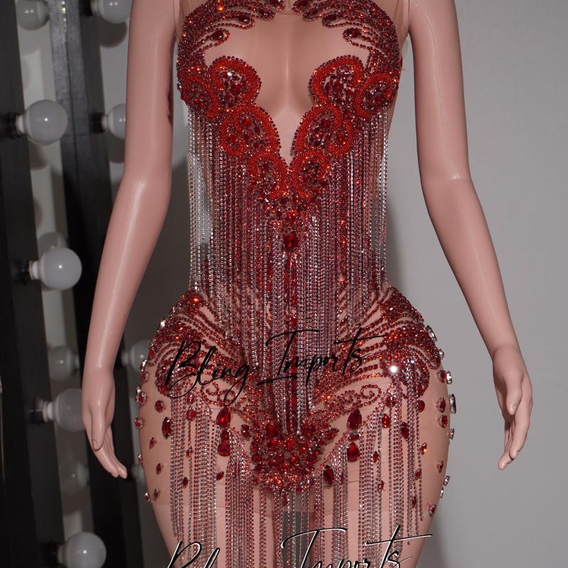 Red Rhinestones Allure Cutout Dress