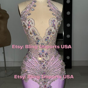 Iridescent Crystal Bling Rhinestone Lavender Purple Lilac Dress