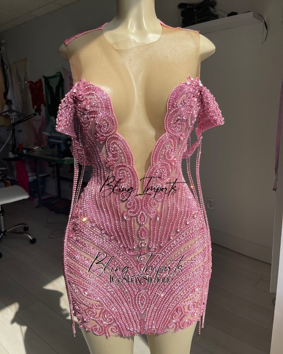 Pink rhinestone dress online