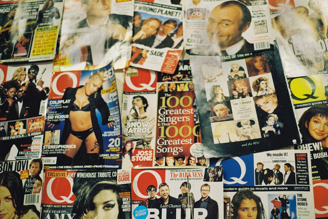 A Wall of Old Q Magazines 35mm Photography A3&A4 Canvas Print Paisley Antique Store, Scotland