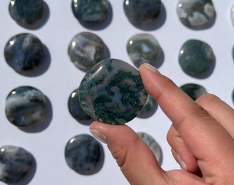 Moss Agate Flat Stone | Crystal pocket stone, Agate Carving, Crystal Sphere, Metaphysical Stones, Moss Agate, Healing, Earth Crystal
