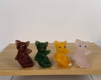 Crystal Dragons | Crystal Dragon, Rose Quartz, Orange Calcite, Green Aventurine, Baby Dragon, Animal Crystal Carving, Metaphysical