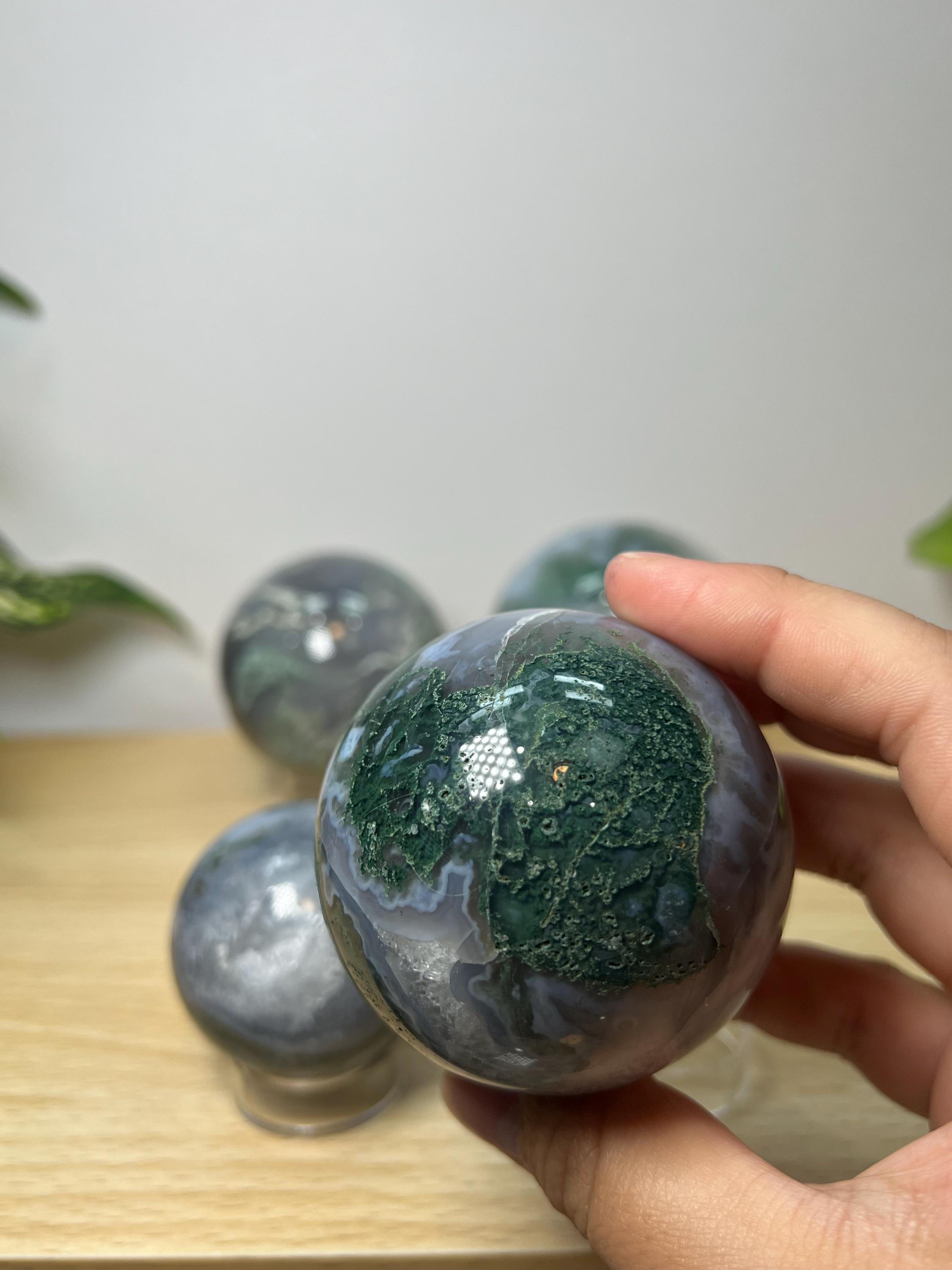 Moss Agate Sphere | Crystal Sphere, Agate Carving, Crystal Sphere, Metaphysical Stones, Moss Agate, Healing, Earth Crystal
