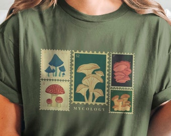Camicia fungo Cottagecore, camicia micologica, maglietta foraggiamento, regalo fungo magico vegano, regalo per amico vegano, maglietta studio micologo