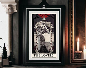 THE LOVERS | Tarot Card Print: Art Deco Illustration (8.3" x 14")