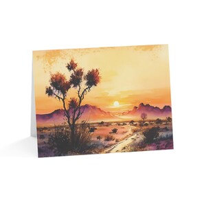 Cartes de voeux (10 pièces) - oeuvres d'art : coucher de soleil solitaire le long du sentier du désert