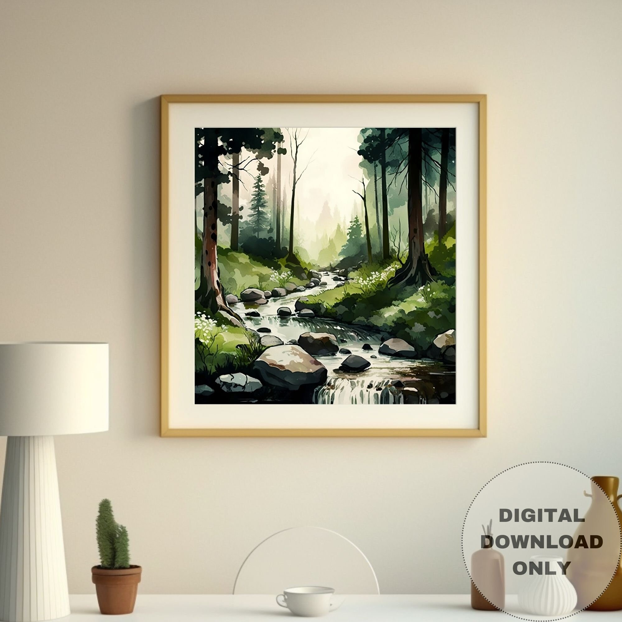 Rustic Woodland Flow, Forest-river-nature, Printable Wall Art, Digital ...