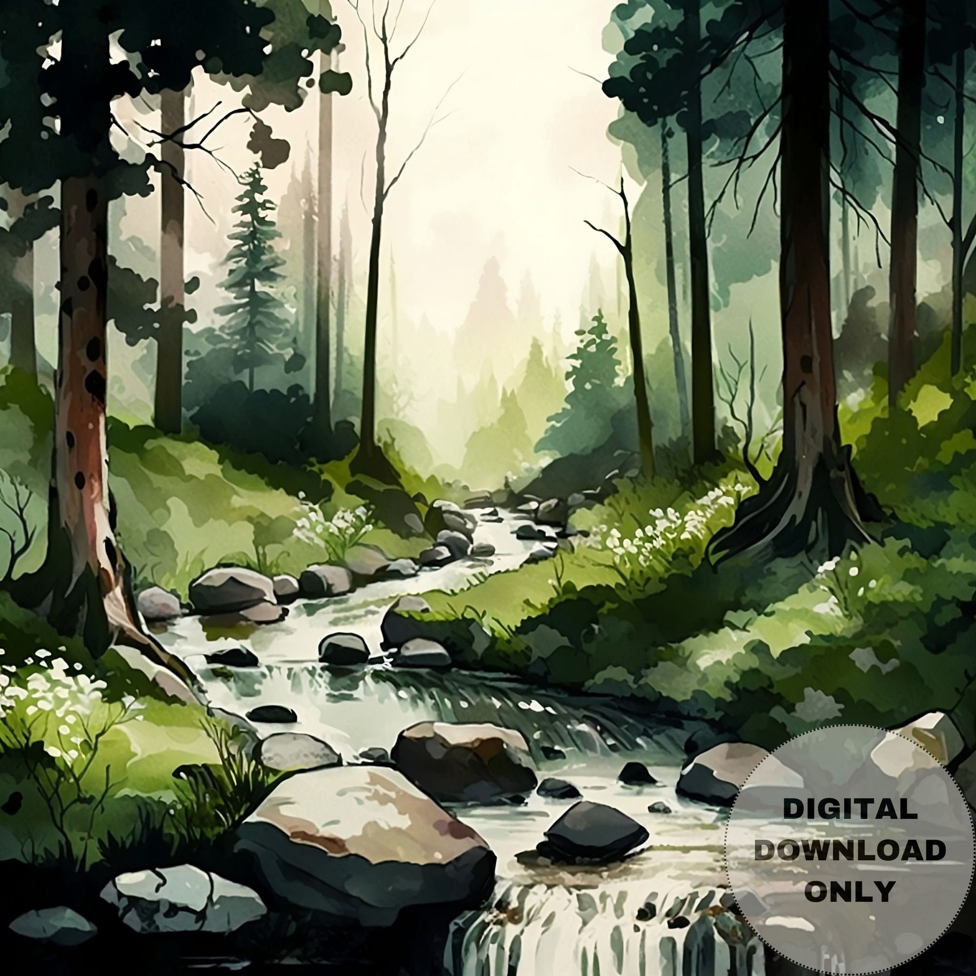 Rustic Woodland Flow, Forest-river-nature, Printable Wall Art, Digital ...