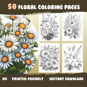 Beautiful Floral Coloring Pages, Greyscale, Botanical Pages, Printable Adult, Floral Coloring Pages, Instant Download PDF