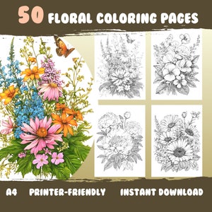 Beautiful Flower Coloring Pages, Greyscale, Botanical Pages, Printable Adult, Floral Coloring Pages, Instant Download PDF