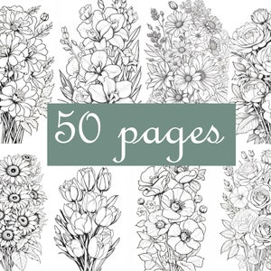 Beautiful Flower Bouquets Coloring Pages, Greyscale, Botanical Pages, Printable Adult, Floral Coloring Pages, Instant Download PDF