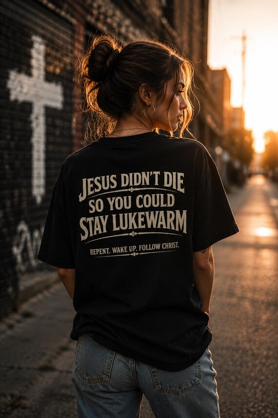 Christian Streetwear Tee, Jesus Didn't Die Lukewarm Faith Shirt, Revelation 3:16 Apparel