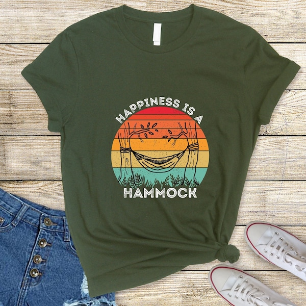 Happiness is a Hammock Retro Camping Unisex Jersey Short Sleeve T-Shirt