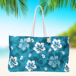 Hawaiian Print Hibiskus Helle Tropische Blumen Strand Pool Weekender Tasche