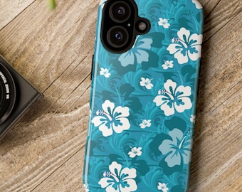 Hawaïaanse print hibiscus heldere tropische bloem iPhone Samsung Google Pixel-compatibel stoer telefoonhoesje