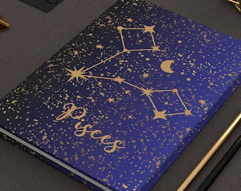 Pisces Constellation Zodiac Birthday Hardcover Lined Journal Matte