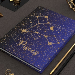 Pisces Constellation Zodiac Birthday Hardcover Lined Journal Matte