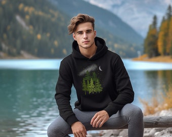 Natur Wald Kiefer Sweatshirt Berg Camp Im Freien Milchstraße Sternennacht Unisex Hoodie