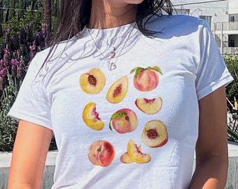 Camiseta vintage con estampado de melocotón para bebé - Camisa bohemia de frutas