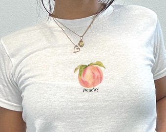 Camiseta de bebé con estampado de melocotón, camiseta vintage con estampado de frutas, camiseta estética con frutas, camiseta bohemia, camiseta con estampado de melocotón, regalo para mujer