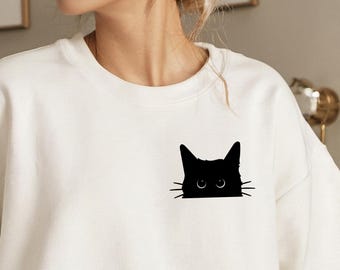 Sudadera de cuello redondo con estampado de gato Peekaboo / gráfico de gatito acogedor