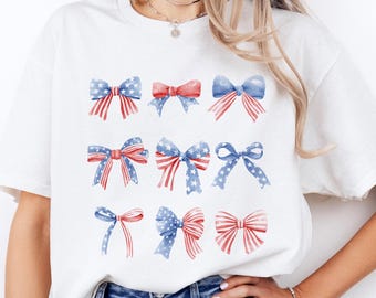 Camiseta con lazos patrióticos: Camiseta de estrellas y rayas del 4 de julio