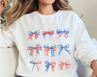 Sudadera con lazos patrióticos: suéter con estrellas y rayas del 4 de julio