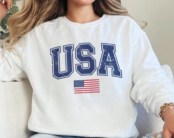 Sudadera retro de cuello redondo de EE. UU.: Patriótica del 4 de julio