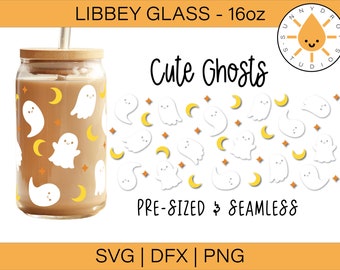 Envoltura Libbey de 16 oz con fantasmas lindos SVG, lata de vidrio para Halloween (descarga digital)