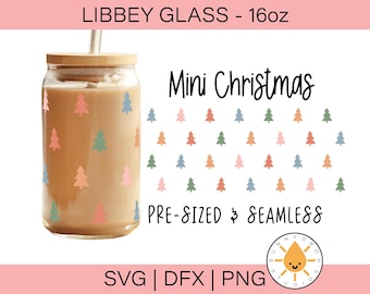 Mini árbol de Navidad retro SVG: Envoltorio para lata de vidrio Libbey de 16 oz (descarga digital)