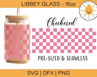 Envoltura de vidrio Libbey a cuadros SVG: Diseño de lata de 16 oz (descarga digital)