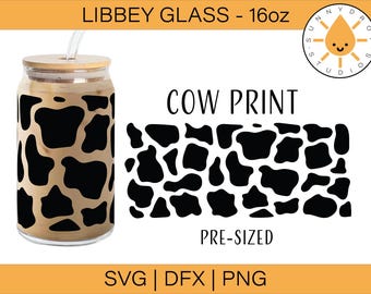 Cow Print Libbey Glass Can SVG: 16oz Animal Pattern (Digital Download)