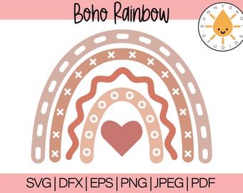 Valentine Boho Rainbow SVG: Heart Clipart (Digital Download)