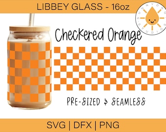 Envoltorio de vidrio para lata de Libbey de 16 oz con cuadros naranjas SVG (descarga digital)