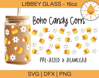 Boho Candy Corn Libbey 16oz Glass Can SVG, PNG, DXF (Digital Download)