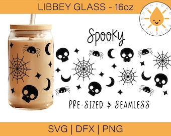 Envoltorio de lata de vidrio Libbey de 16 oz para Halloween espeluznante SVG PNG DXF (descarga digital)