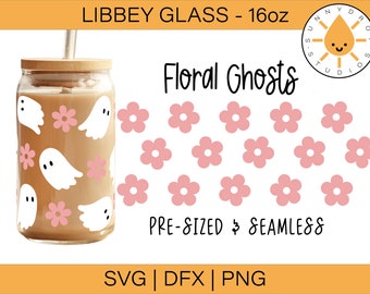 Envoltura de vidrio SVG con fantasmas florales de Libbey, fantasmas bohemios de Halloween (descarga digital)