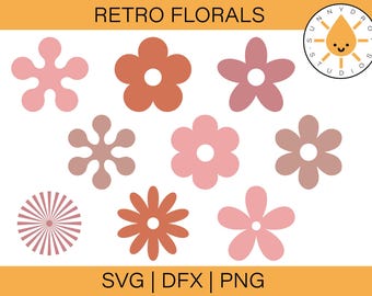 Paquete SVG de flores retro: Gráficos de margaritas bohemias (descarga digital)