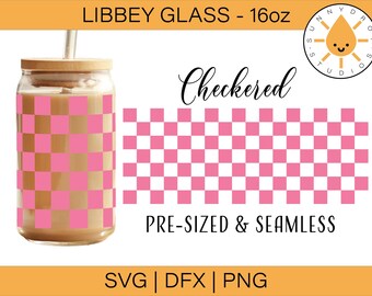 Envoltura de lata de vidrio Libbey a cuadros SVG: Diseño sin costuras de 16 oz (descarga digital)