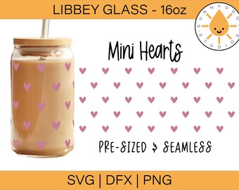 Envoltura de vidrio Libbey con mini corazones SVG, diseño de corazón retro (descarga digital)