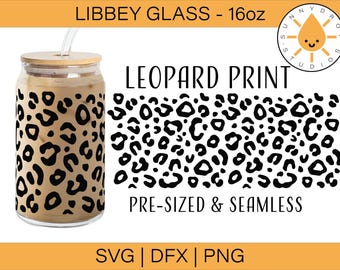 Lata de vidrio Libbey con estampado de leopardo SVG: Envoltura de 16 oz (Descarga digital)