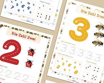 Learn numbers 1 to 10 worksheets learning sheets kindergarten child preschool child German numbers tracing early support Montessori counting exercise