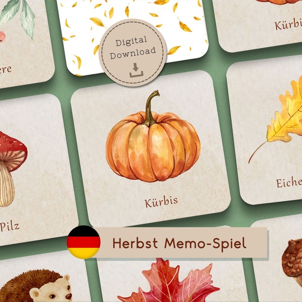 Tarjetas de memoria del juego Autumn Memo para niños a partir de 2 años. Juego educativo para niños. Juego de memoria alemán