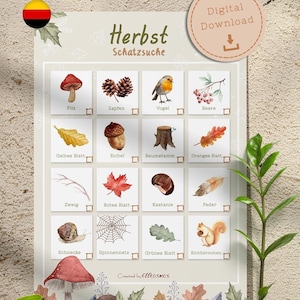 Autumn Forest Treasure Hunt in Nature Scavenger Hunt Children&#39;s Activities Games for Nature Walks Forest Bingo Leaves