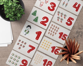 Zahlen und Mengen 1-20 Karten Winter Schwungübungen Wiederbeschreibbar Montessori-inspiriert Vorschule Zahlen Lernkarten  Kinder