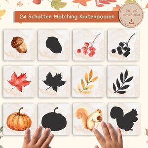 24 Giochi di abbinamento delle ombre autunnali Attività Montessori 24 coppie di carte Giochi educativi per bambini in età prescolare Carte di abbinamento delle ombre autunnali Gioco autunnale