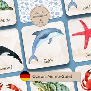 Juego de memoria de animales del océano Juego de cartas de verano bajo el agua Juego de memoria para niños de 2 años Juego educativo Juego de memoria Juego de correspondencias de vida marina