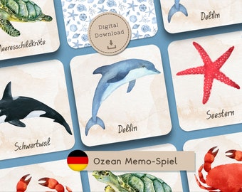 Ocean Animals Memo Game Summer Underwater Card Game Children 2 Years Memory Game Educational Game Memory Game Sea Life Matching Game