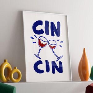Impresión Cin Cin, Impresión de vino retro, Impresión de saludos, Cartel de cóctel retro, Impresión de bebida retro, Impresión de vino vintage, Arte moderno del carrito de bar, IMPRIMIBLE